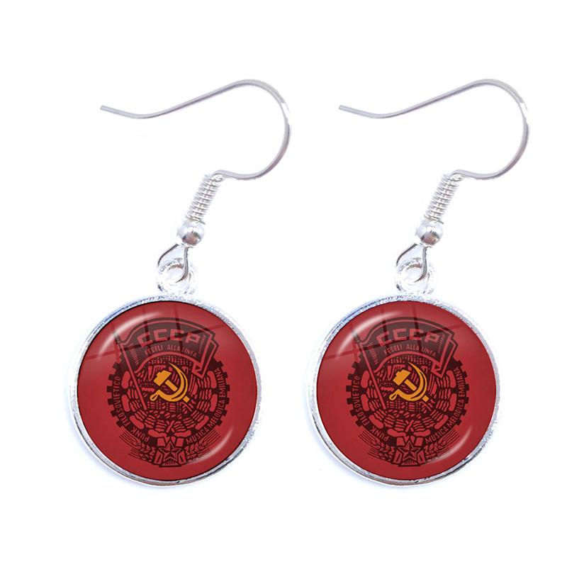 Soviet USSR Stalin Lenin Drop Earrings Classic Red Star Hammer Sickle Communism Emblem CCCP Glass Cabochon Ear Jewelry For Women