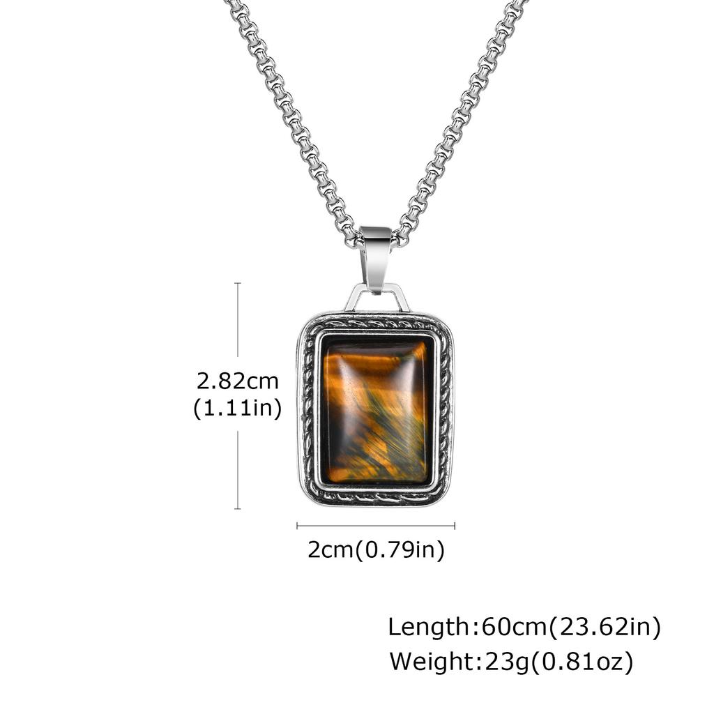 Vnox Geometric Rectangle Tiger Eye Stone Pendant Necklaces with Adjustable Box Chain, Simple Fashion Square Pendant Jewelry