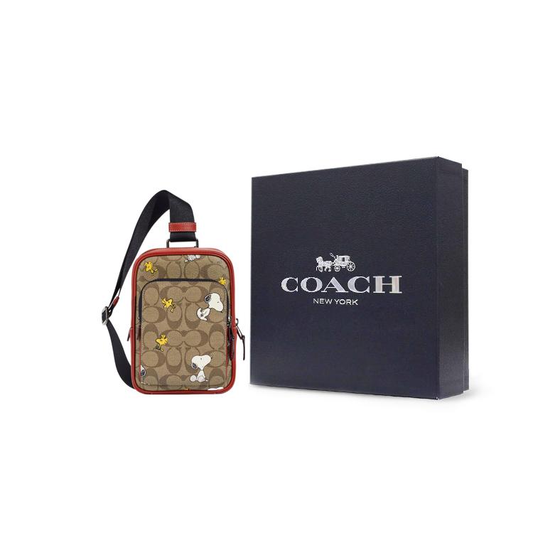 COACH Peanuts Snoopy Collaboration Track Coated Canvas With Smooth Calfskin Shoulder Bag, Crossbody Bag, Sling Bag Mini CE600-QBE7V