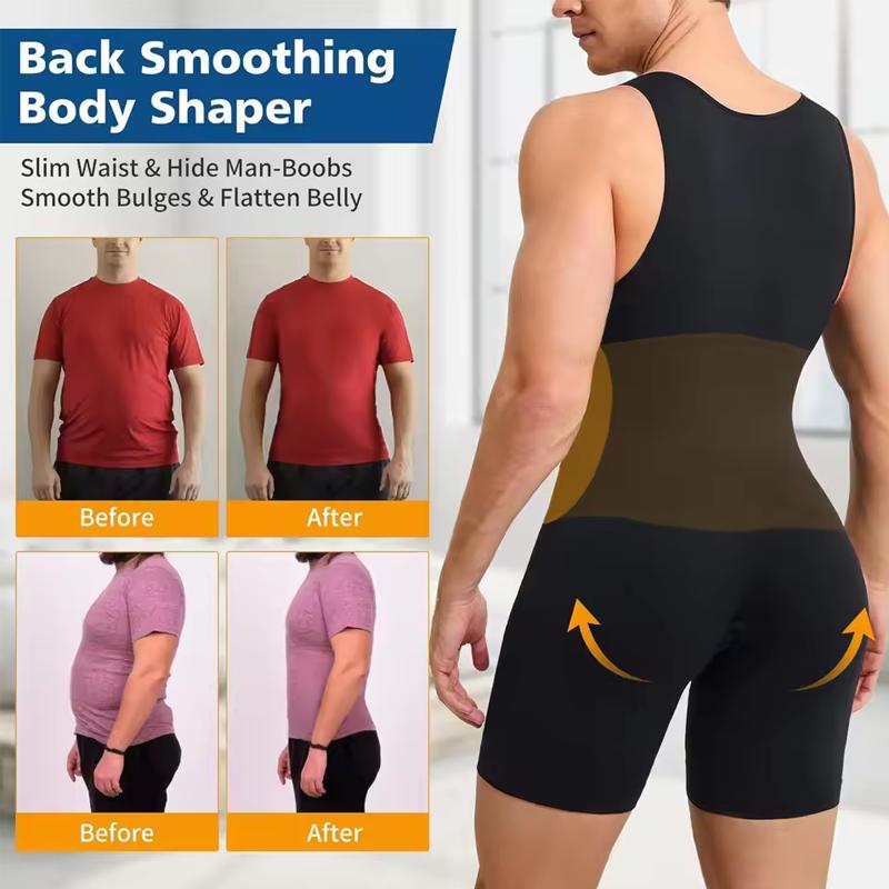 Herren Premium Kompressions Formwäsche Ärmellos Ganzkörperformer Bauchkontrolle Bodysuit Offener Schritt Po-Lifter Haken Unterwäsche Schlankmachende Weste