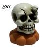 Spooky Home Decor Halloween Figurine, Small Resin Rotating Ghost Skull Pumpkin Gravestone Table Decorations Statue, Collectible Tabletop Ornament for