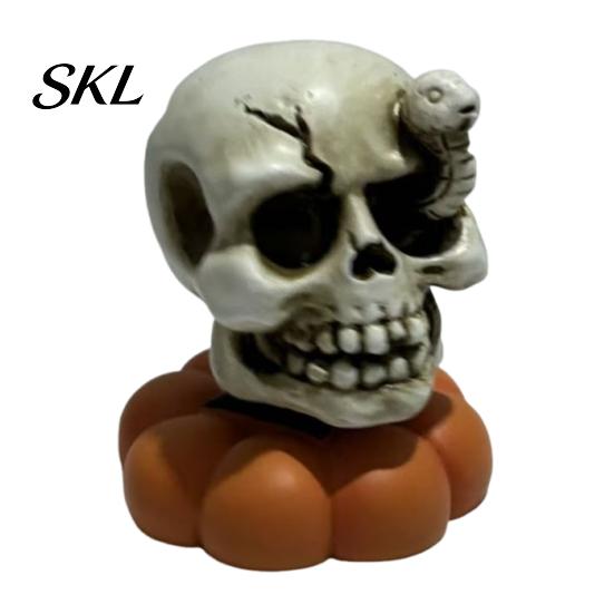 Spooky Home Decor Halloween Figurine, Small Resin Rotating Ghost Skull Pumpkin Gravestone Table Decorations Statue, Collectible Tabletop Ornament for