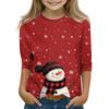 Christmas Day Print Tops For Youth Girls 4-11 Years Round Neck 3/4 Sleeves T-Shirts Trendy Tops Outfit Tees