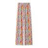 Pleated High-Waist Cartoon Print Summer Pants - Women's Loose Fit, Colorful Casual Style