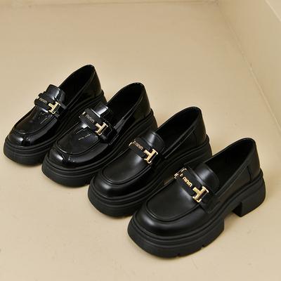 Mocassins à plateforme pour femmes printemps et automne 2025 style britannique talon épais décontracté polyvalent mode cuir souple chaussures en cuir petites à une pédale