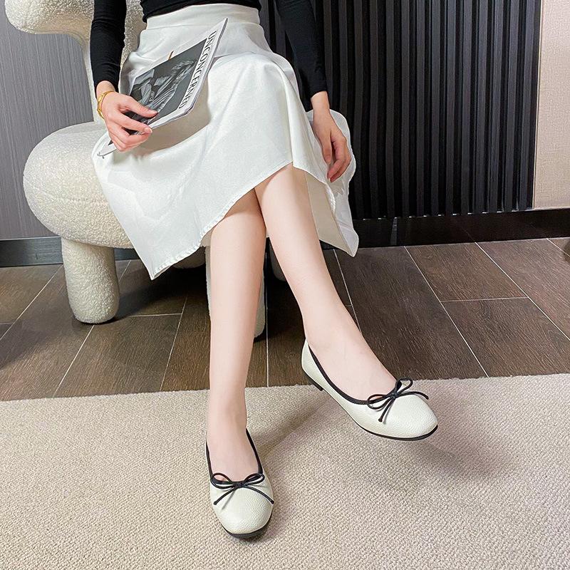 Grape Mom Studiolee 2025 Spring and Summer Gentle Bow Square Head Shallow Mouth Flat Bottom Soft Sole Ballet Single Shoes Women