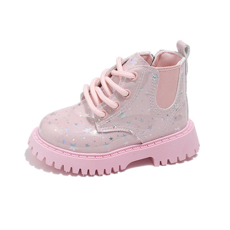 

New autumn children s shoes for girls, shiny leather fashion Martin boots, Korean style low-cut versatile short boots, popular model 25Inner Length15cm рожевий