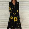 Women's Summer Casual V-Neck Button Vintage Floral Print Three-quarter Sleeve Long Dress With Pockets
