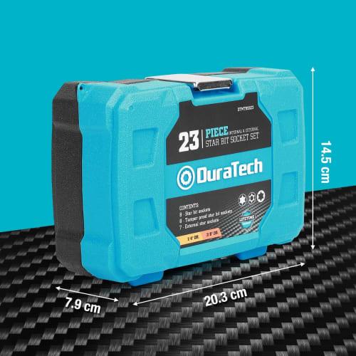 DURATECH 23-Piece Torx Bit Socket Set, 6.35mm and 9.5mm Drives, E-Type Sockets, Tamper-Proof CRV Steel, with Storage Box