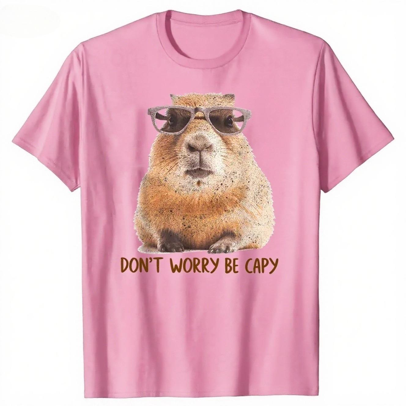 

Funny Dont Worry Be Capy Capybara Retro T Shirts Tee Tops Round Neck Short-Sleeve Fashion Tshirt Casual Breathable Casual Top S