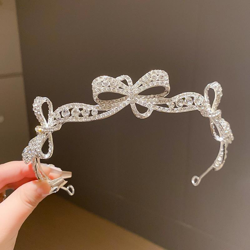 French Light Luxury Diamond-encrusted Flower Crown Headband High Cranial Top Bridal Wedding Headband Niche Hair Accessories Headgear