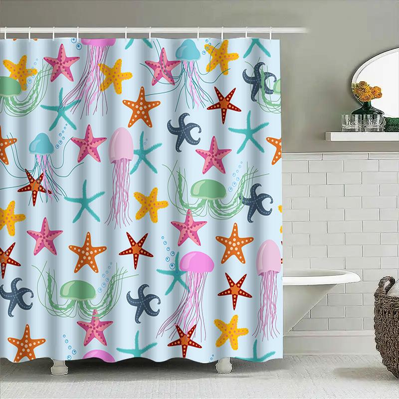 Colorful Jellyfish Starfish Shower Curtain Waterproof Home Decor For Bathroom Available In Multiple Sizes Perfect Gift Idea