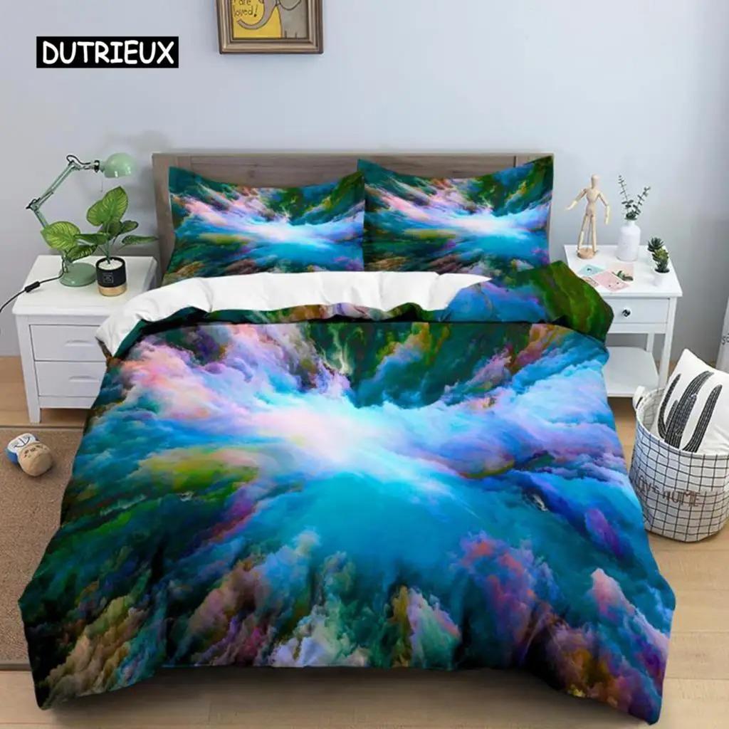 Colorful Cloud Soft Duvet Cover Polyester Orange Yelow Purple Cloud Sky Comfortable Quilt Cover for Tens Young Girls Abstract Theme Soft Beding Set