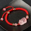 Pink Crystal Zodiac Bracelet: Rose Quartz, Red String Weave, Pig, Ox, Rat, Rabbit Charm - Perfect Gift for Girlfriend or Bestie
