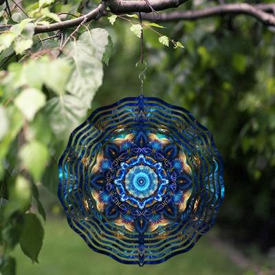 Giroscop de Vânt Metalic de 10 Inch Decor de Grădină cu Cârlig Rotativ 360 Design Mandala Vibrant pentru Decorare de Sezon pentru Exterior, Balcon, Curte