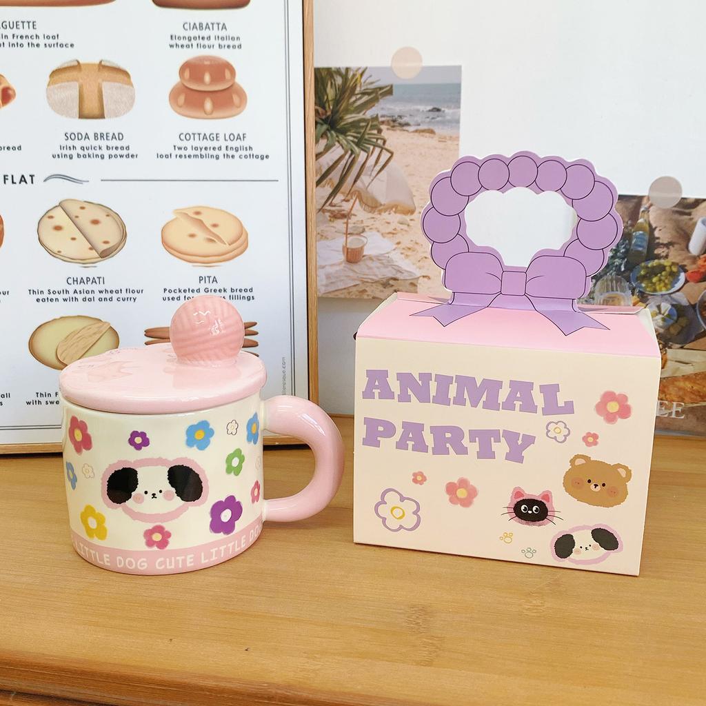 Cat Ceramic Cup with Lid Cute Girl Mug High Looking Water Cup Household Breakfast Cup Birthday Gift