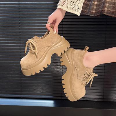 Loafers Women's Autumn and Winter 2025 New Retro British Style Big Head Shoes Versatile Lace-up Fashion Trendy Platform Single Shoes