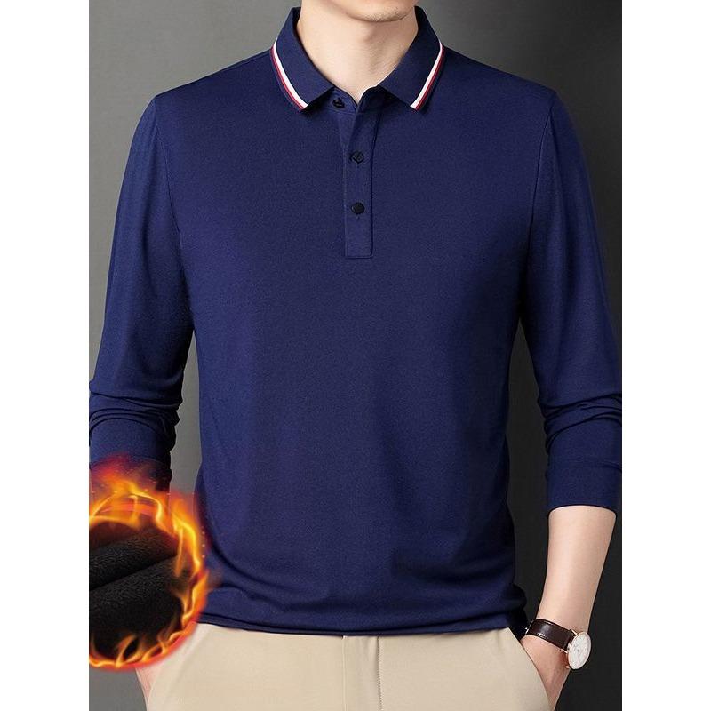 New Men's Polo Shirt Plus Velvet Thickening Long-sleeved T-shirt Men's Simple Business Youth Loose Large Size Dad Wear