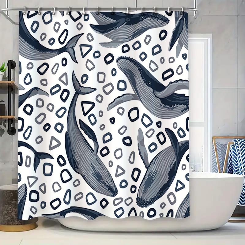

Modern Printed Whale Bathroom Shower Curtain Waterproof Fabric Home Decor For Bathtub Navy Blue White Grey Rectangle Shape Patte W60H190(CM)-1 Pcs