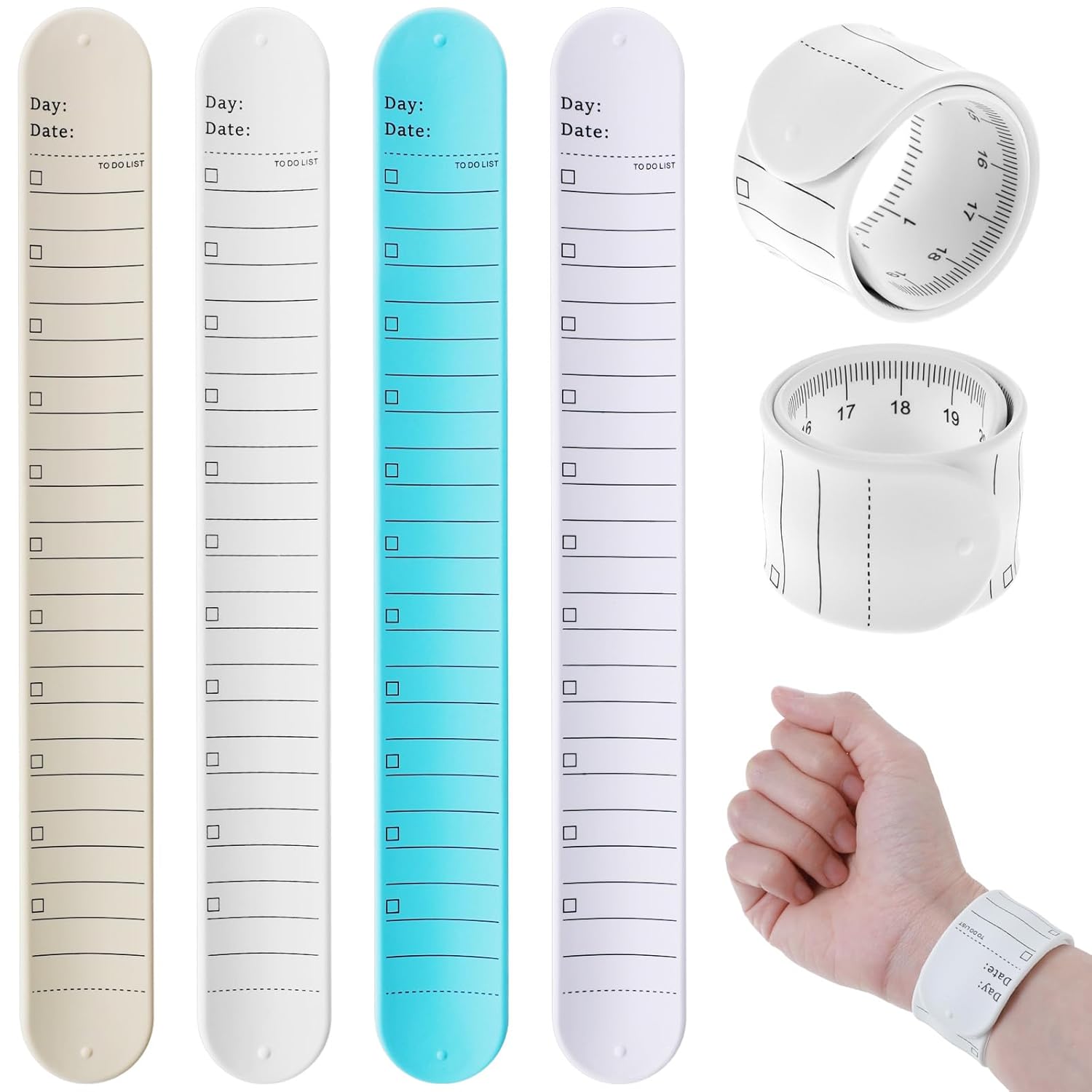 Siliconen Memo Polsbandjes 4 Stuks Draagbaar Pols Notitieblok Klap Herinnering Armband met Liniaal Schrijfbare Memo Polsbandje voor