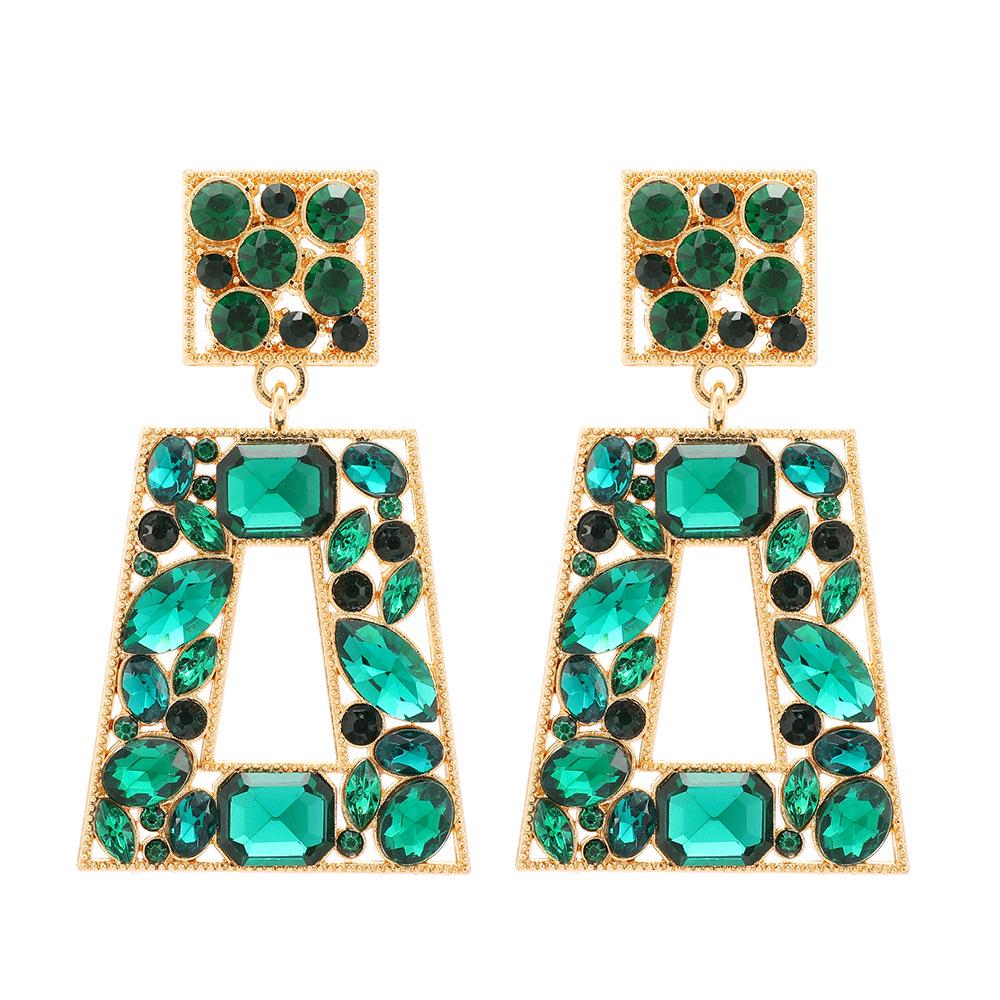 Cercei Geometrici Trapezoidali Retro din Aliaj cu Strassuri: Cercei lungi eleganți de lux pentru femei