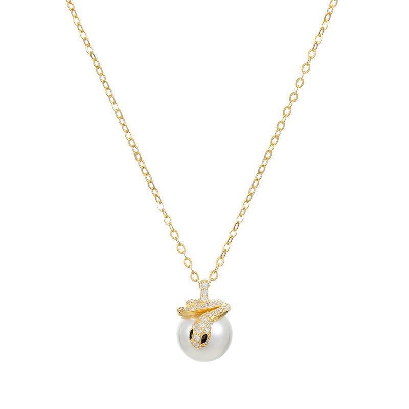 Banyan Tree S925 Silver Snake Pearl Necklace: Women's Zodiac Gift Clavicle Chain Fashion Accessory.