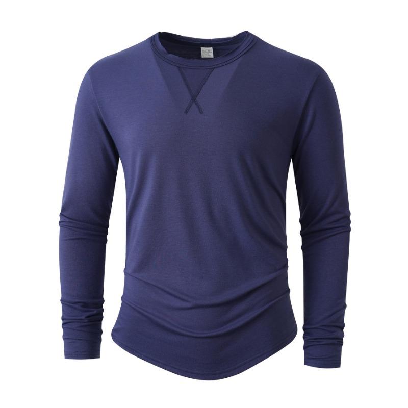 2026 New Autumn and Winter Men's Simple Solid Color Round Neck T-shirt Long-sleeved Tops