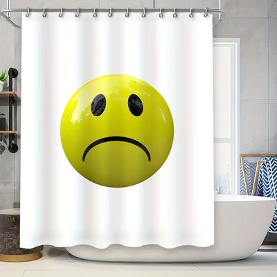 Sad Emoji Shower Curtain Fun Bathroom Decoration for Kids Bedroom or Guest Bath White Plastic Hook Rings Included