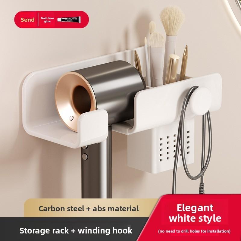 Modern Minimalist Wall Mount Hair Dryer Holder With Antislip Surface For Bathroom Storage
