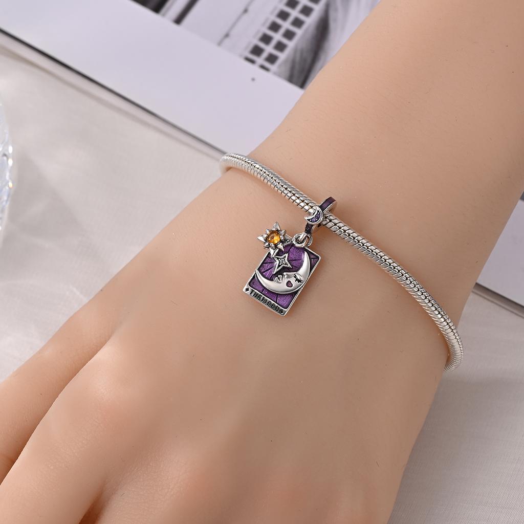 Original Charms Copper Tarot Card Moon Pendant Beads Fit Bracelet Women Jewelry Making Diy Gift