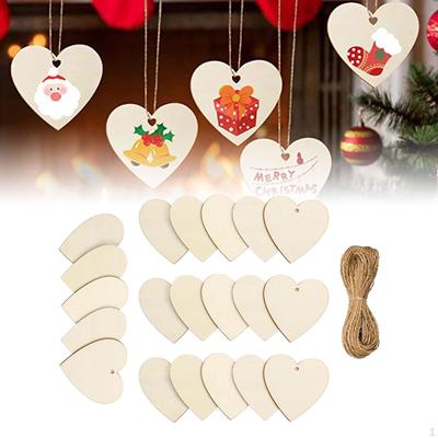 20 Stück Herz Ausschnitte Holzscheiben Ornamente Unfertig mit Schnüren DIY Bastelarbeiten Leer