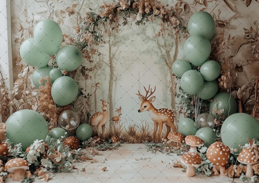 Photography Background Jungle Wildlife Fox Bear Balloon Decoration Kids Birthday Party Cake Smash Photo Background Banner