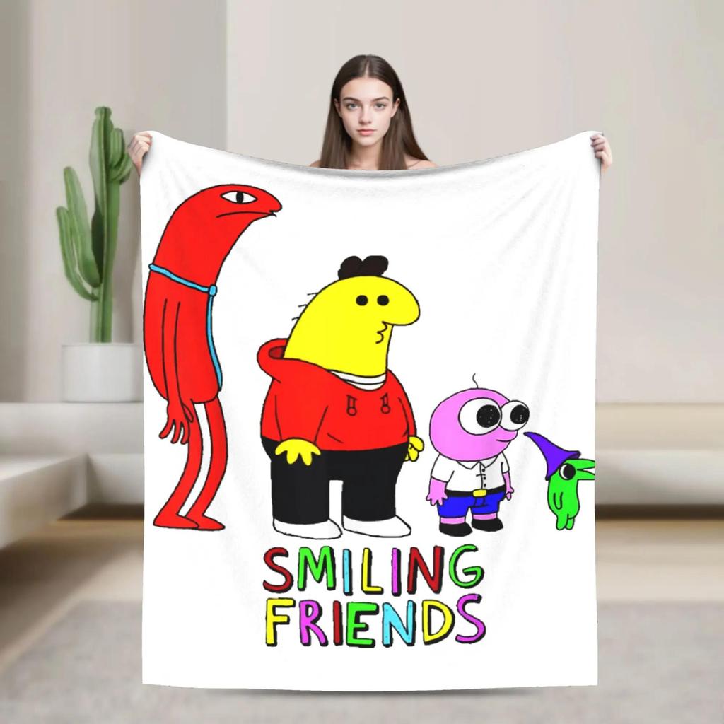 Soft Flannel Throw Blanket for Students Airplane Travel Living Room Sofa Bed  Smiling Friends Ducks Design