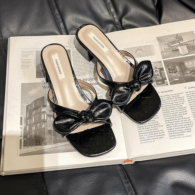 Bow-tie Cool Slippers Women's Summer New Fashion Versatile Outer Wear One-word Sandals