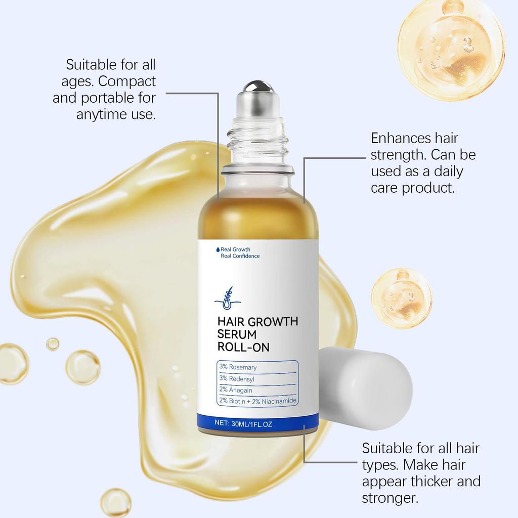 AMZ Rosemary Hair Growth Roll-On Serum – Moisturizing, Strengthening, Follicle Care for Healthy Hair, 30ml