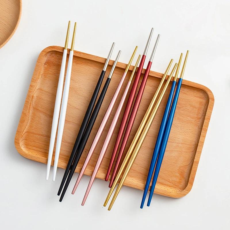 1 Pair Japanese Chopsticks Alloy Non-slip Sushi Food Sticks Chinese Gift Reusable Tableware Dinning Japanese Chopstick Sushi