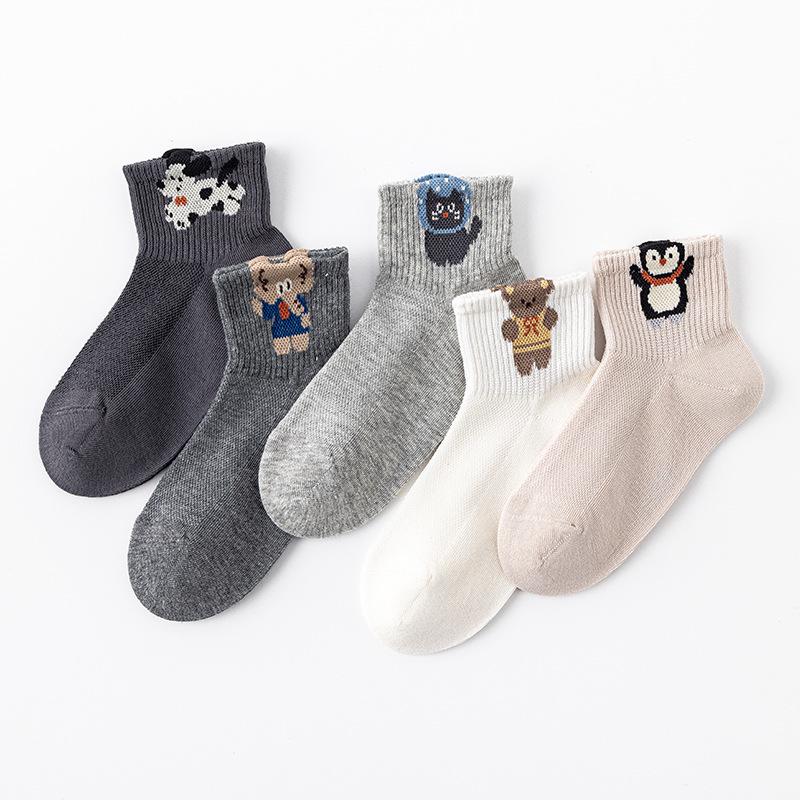 5-Pack Kids' Mesh Socks - Cartoon Cotton, Mid-Calf for Boys & Girls, Spring/Summer