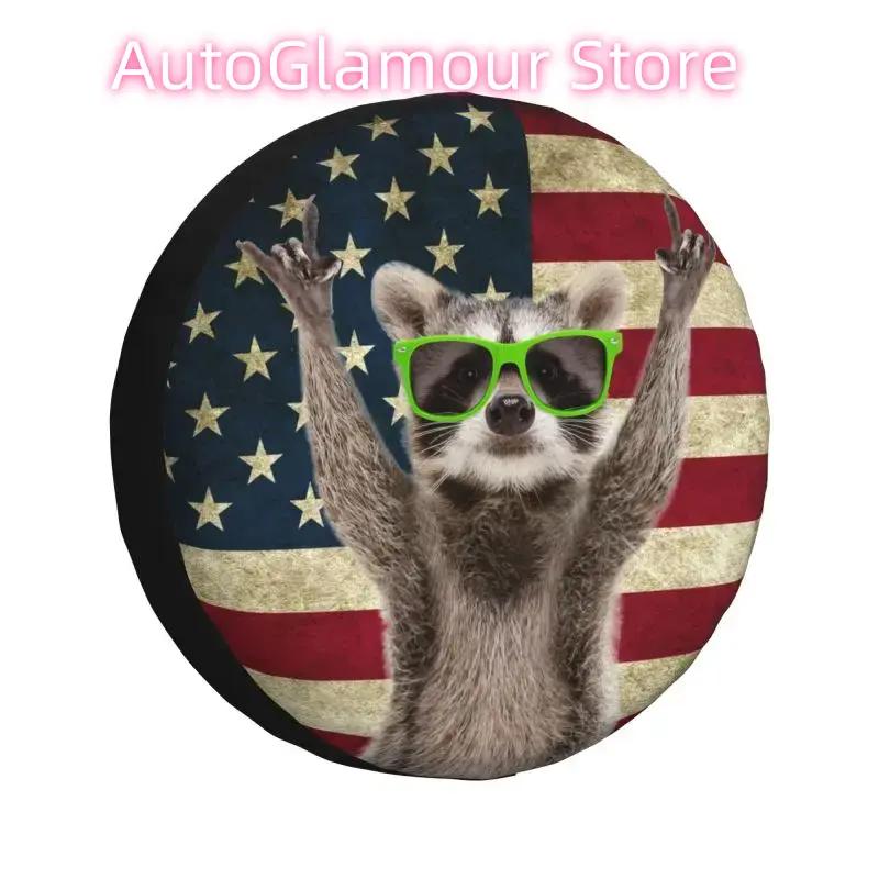 Funny Raccoon Green Sunglasses Spare Tire Cover for RAV4 Prado Animals 4WD 4x4 Trailer Car Wheel Protector 14" 15" 16" 17" Inch