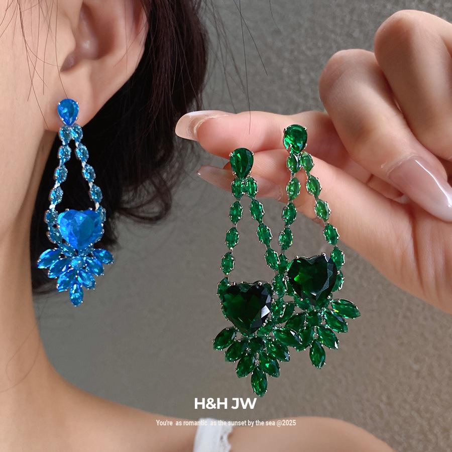 Silver needle zircon love water drop stud earrings viral trends temperament earrings light luxury high sense earrings women