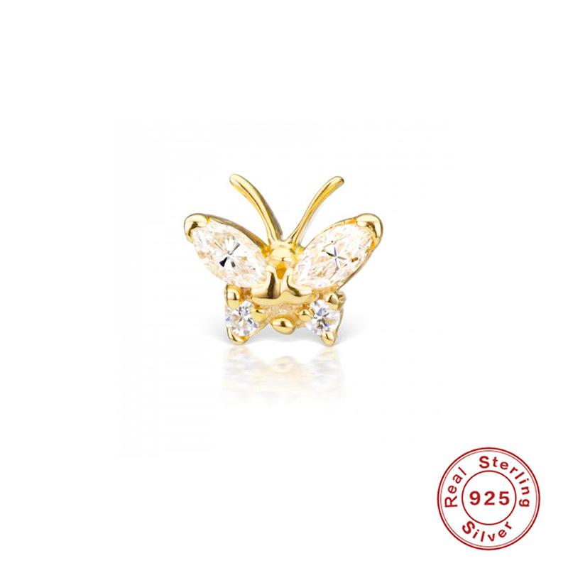 S925 Sterling Silver Piercing Ear Bone Stud Ear Nail Small Gold Ball Threaded Ear Stud Zircon Body Earrings Earrings