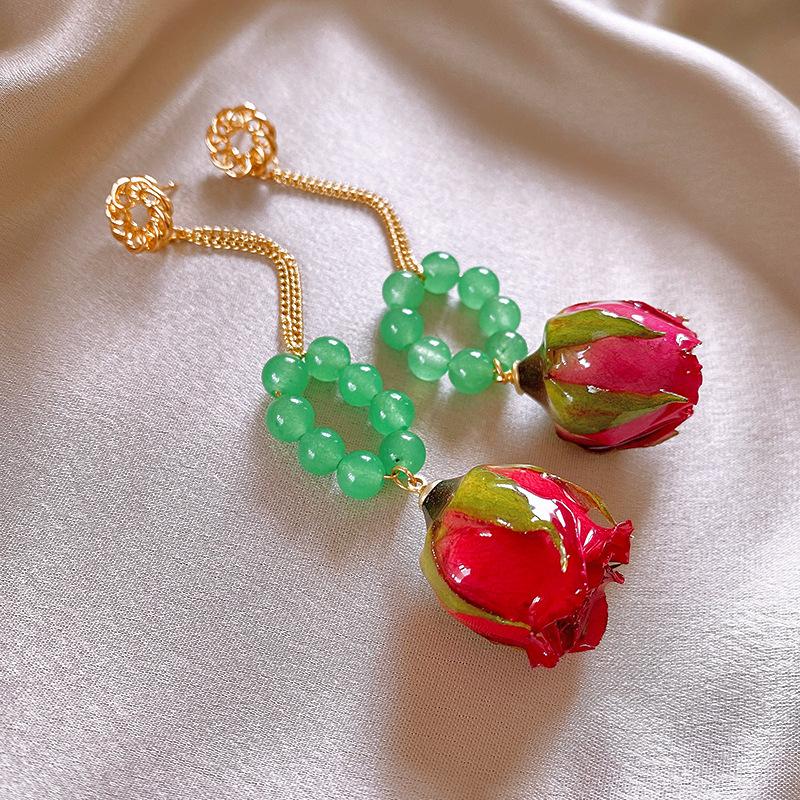 Ice quenched blue flower artificial crystal fringed earrings Cool wind temperament stud earrings Internet celebrity earrings