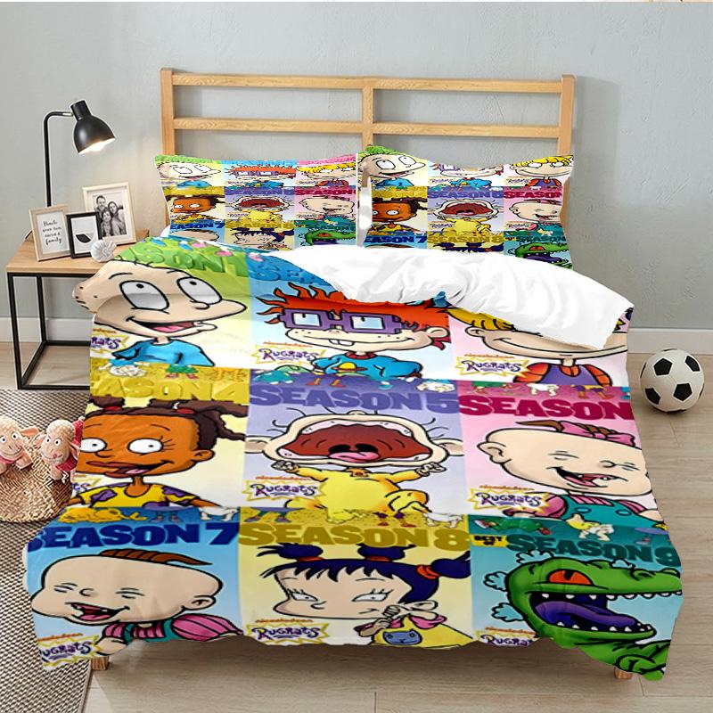 3PCS Rugrats Friends Bedding Set Printed Duvet Cover Closure Includes 1 Duvet Cover & 2 Pillowcases for All Seasons Bedroom Decor