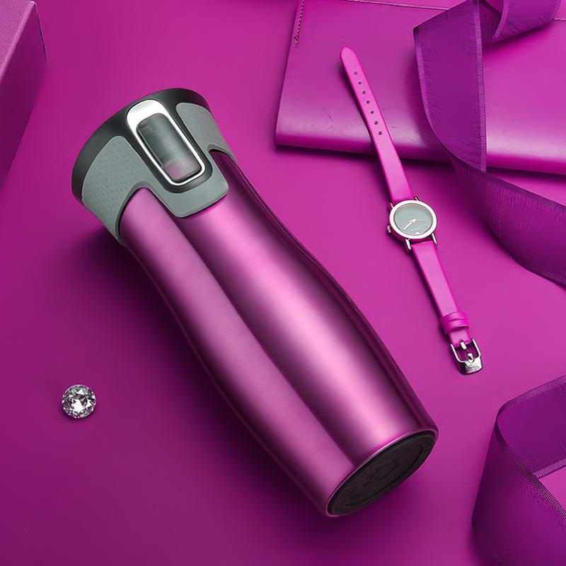 Thermos da 450 ml per Caffè Tazza Acqua Sottovuoto Uso Ufficio Auto Apertura a Un Click Erogazione Acqua Tazza Termica