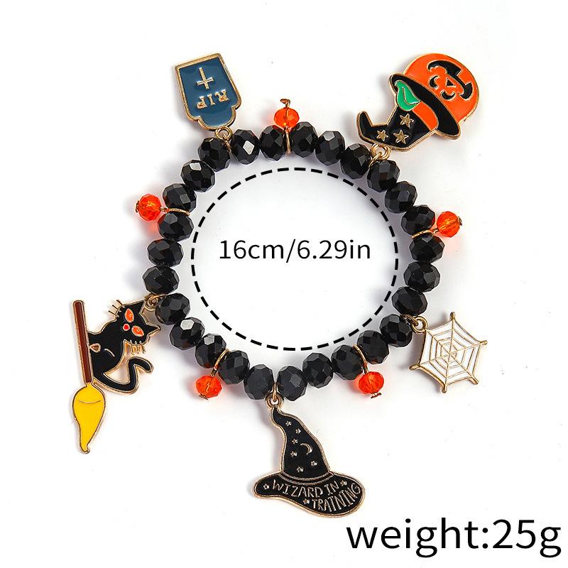 Halloween Beaded Stretch Bracelet for Women Ghost Pumpkin Spider Cat Witch Charm Costume Jewelry