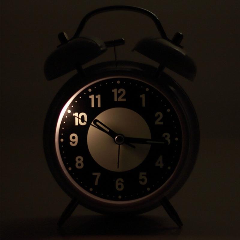 Classical Double Bells Metal Alarm Clock Quiet Nonticking Bright Night Lamp Dials Bedroom Clock for Heavy Sleepers