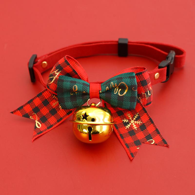 Christmas Pet Collar with Bell Bow Red Green Themed Adjustable Dog Cat Necklace Holiday Party Photo Prop Pet Fashion
