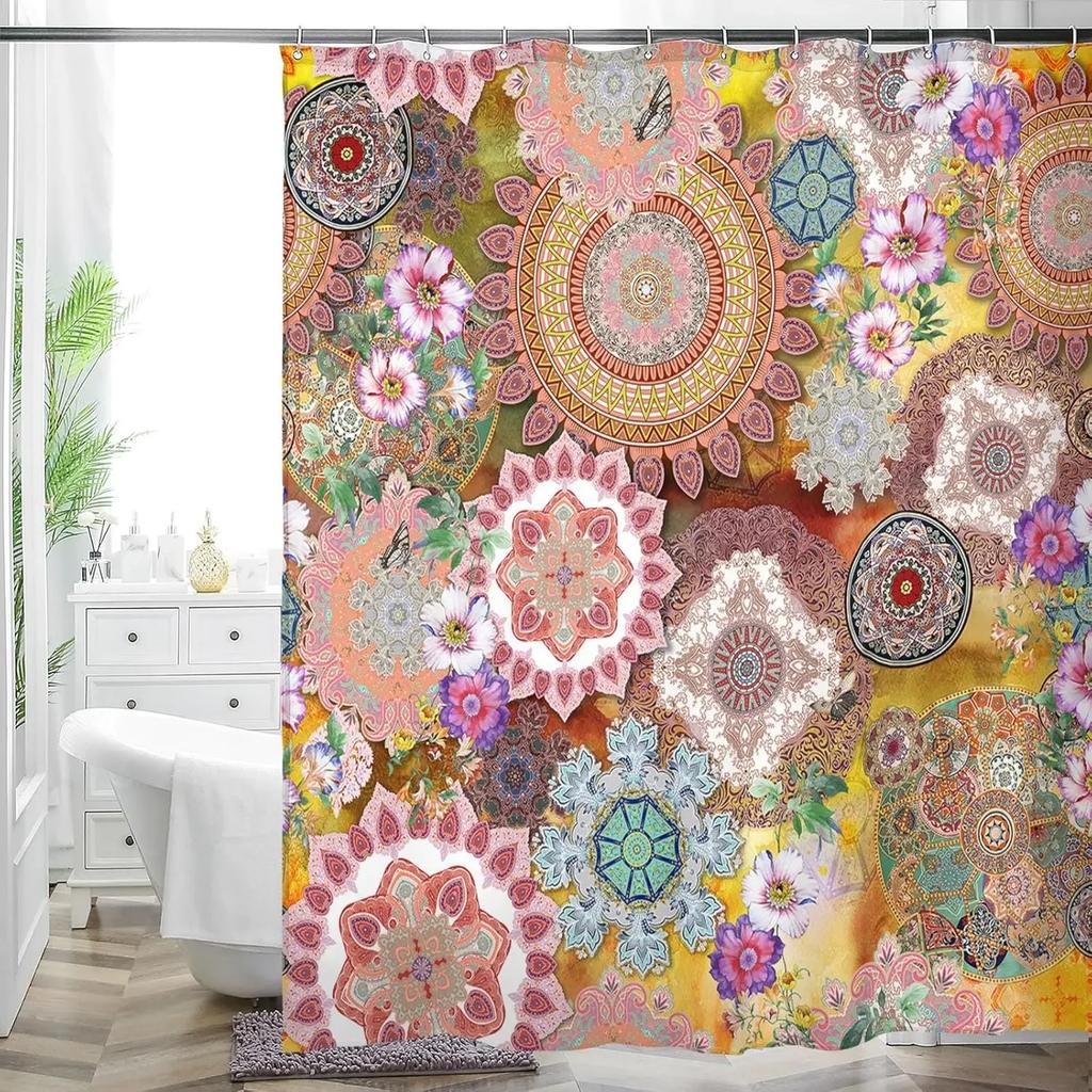 Multicolor Flower Art Floral Shower Curtain Bathroom Decorative Waterproof Washable Shower Curtain 180X180Cm