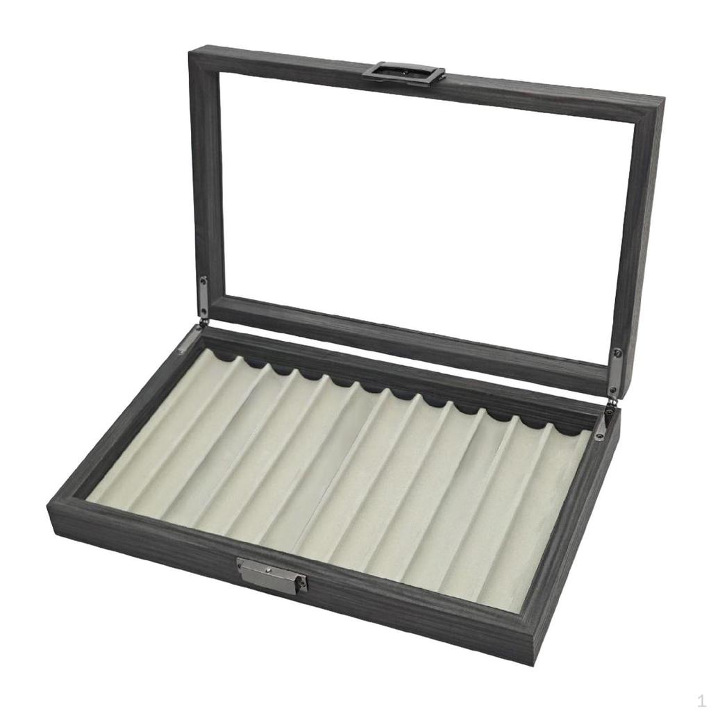 Wooden Pen Display Case, Storage Box Container Organizer with Clear Window for Father Day