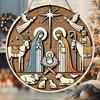 Nativity Wooden Christmas Sign - Navidad Round Sign for Front Door, Wall Hanging Decor - Ideal Christmas Gift