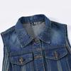 Women's Y2K Vintage Sleeveless Denim Jackets Ripped Lapel Neck Button Down Denim Vest  with Pockets